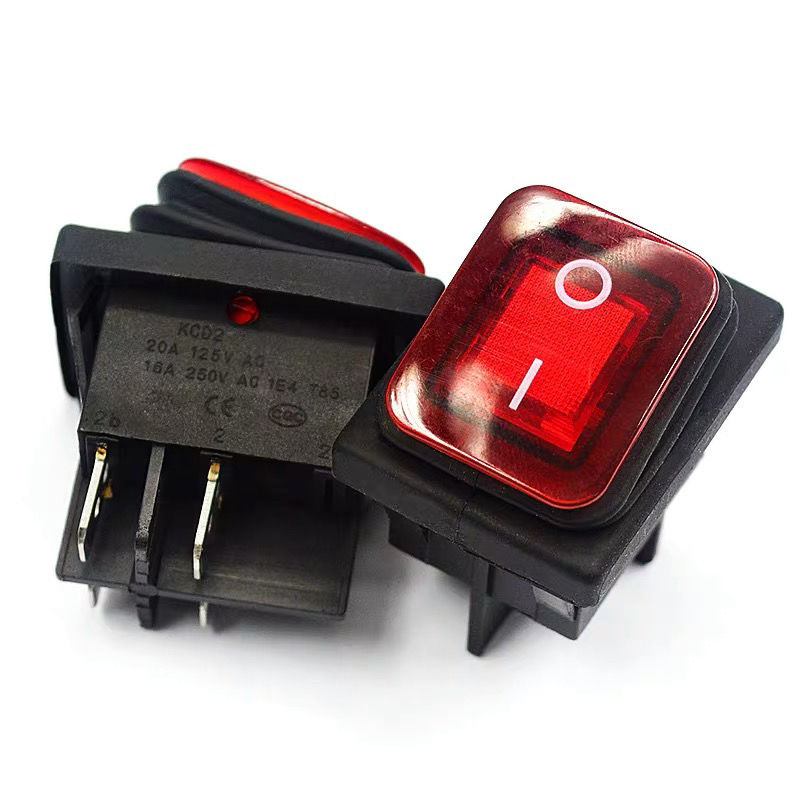 KCD2 4脚2档带灯 防尘防水翘板开关 耐高温翘板15A档位船形开关