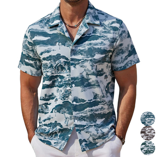 男短袖 Shirts 欧美休闲古巴领衬衫 印花衬衣潮 2026春夏新款 Men