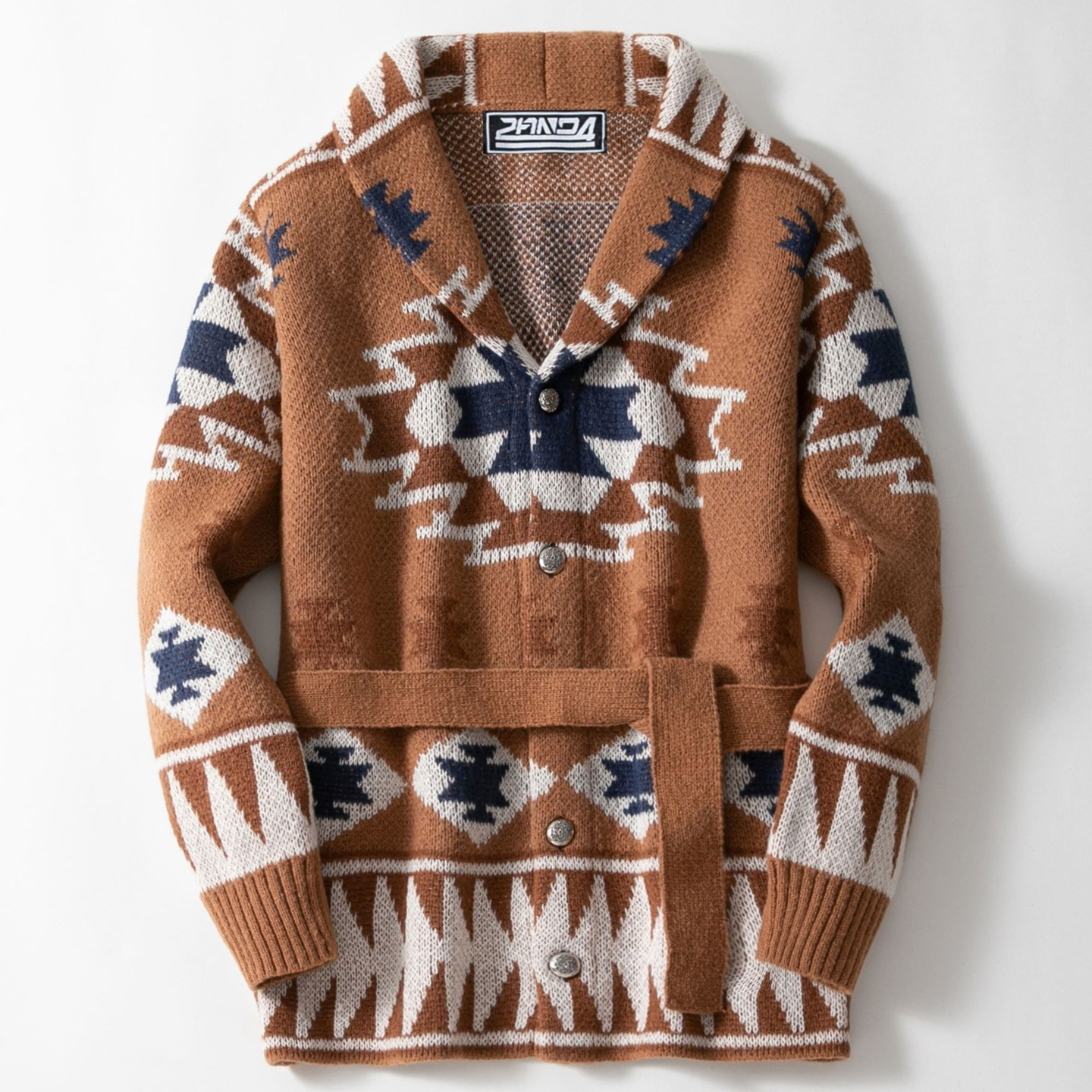 欧美男士提花开衫系带针织衫外套