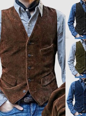 工装美式复古男士马甲灯芯绒背心