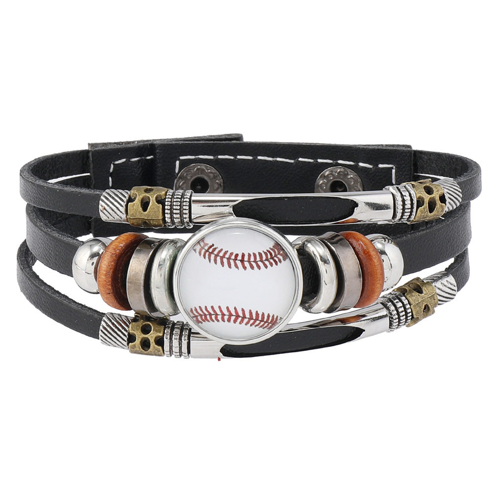 Men's bracelet 欧美串珠足球棒球篮球手镯百搭球队球迷皮革手链