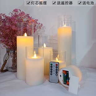 玻璃杯罩一体式 电池款 LED电子蜡烛灯灯芯摇摆浪漫氛围灯婚礼布置