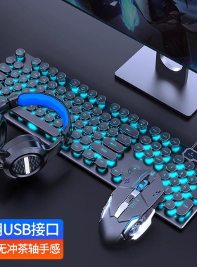有线静音机械手感键盘鼠标套装电脑办公游戏电竞键鼠耳机三件套