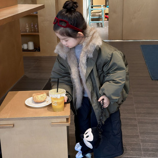 女童冬季毛绒领保暖加厚棉服儿童韩版童装男女童时尚外套棉衣