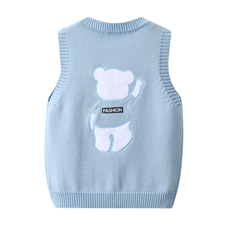 儿童秋冬季针织开衫马甲薄款男童女童卡通韩版坎肩纯棉线毛衣背心