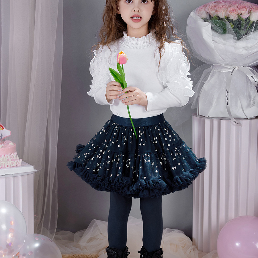 女童秋冬加绒网纱星星打底裙裤