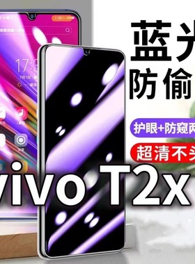 适用vivoT2X防蓝光防窥膜5G护眼防偷窥钢化膜V2188A手机防摔爆t2x保护隐私黑边抗兰光高清全屏玻璃膜防盗贴膜
