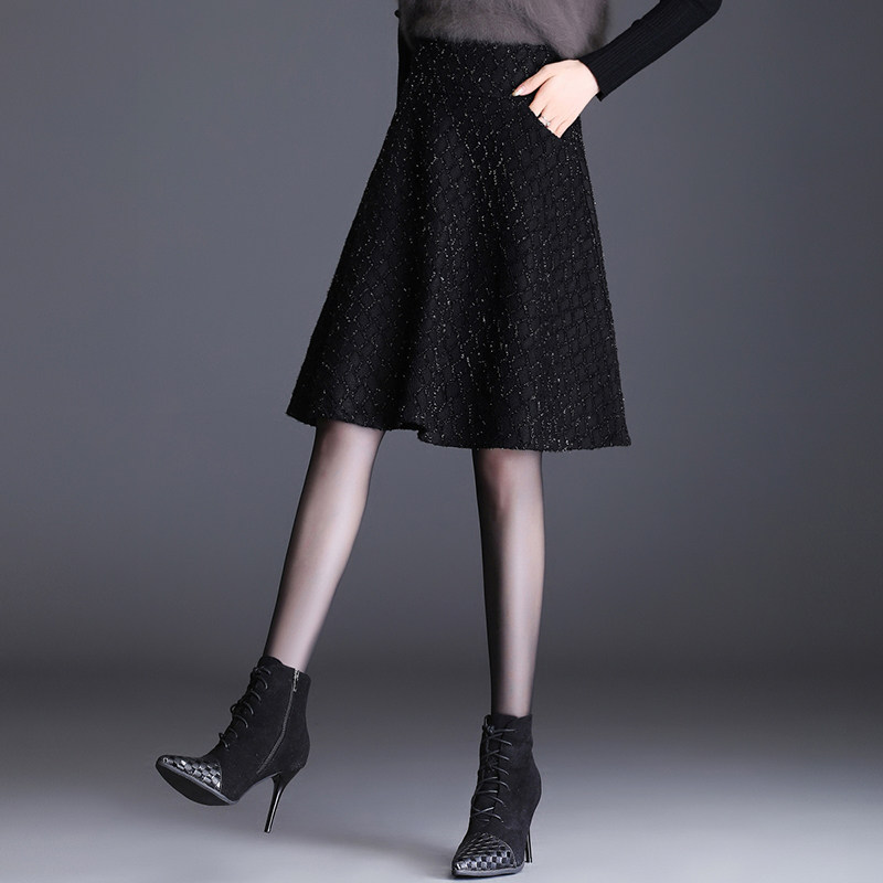 秋冬半身裙银丝a字裙伞裙2021新款高腰显瘦休闲百褶裙垂感大摆裙