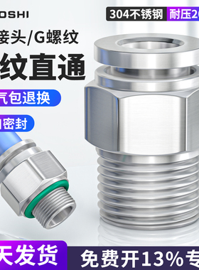不锈钢PC8-02外丝快插气管接头快速气动耐高压耐高温直通01/03/04
