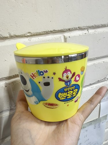 韩国进口pororo企鹅不锈钢儿童水杯280ml/隔热盖杯(有盖)