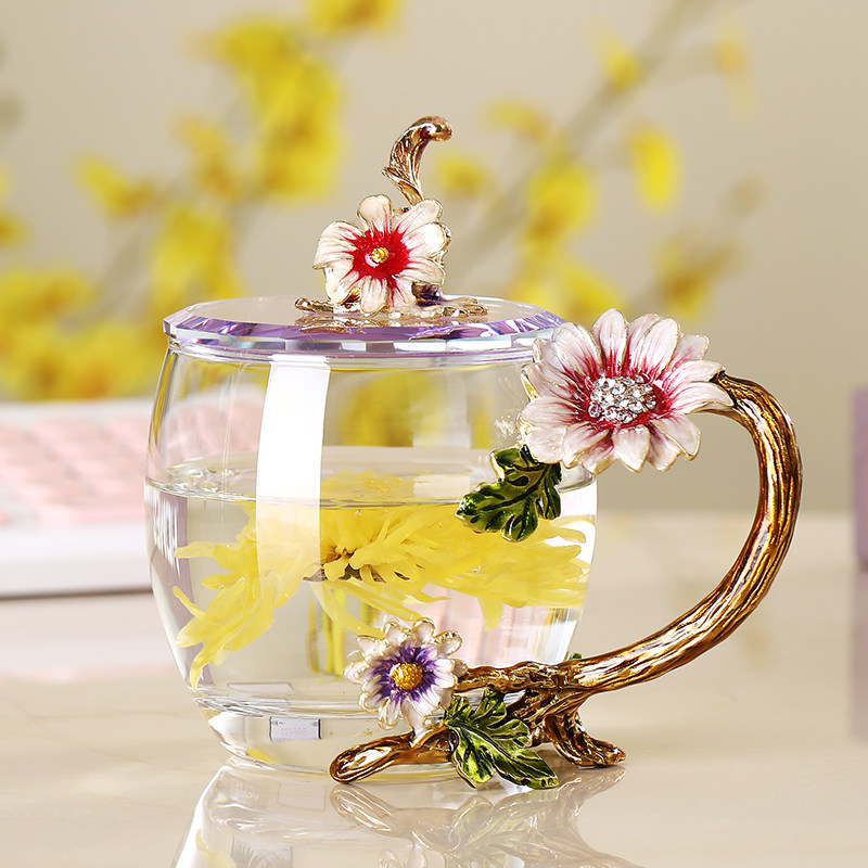 新款高颜值珐琅彩玻璃精致水杯