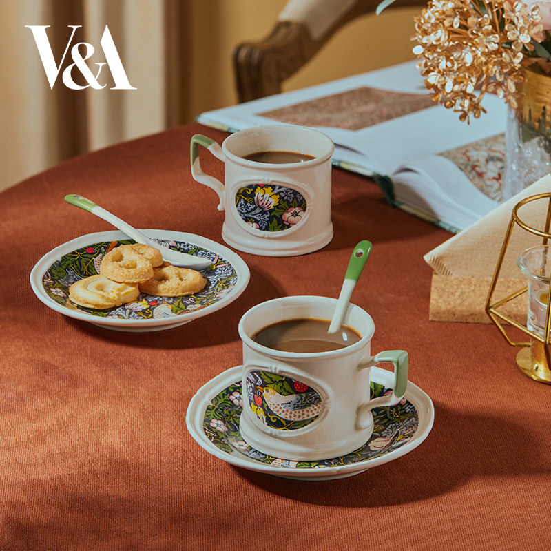 VA博物馆莫里斯系列欧式浮雕陶瓷双人杯碟套装礼盒带勺高档送礼,餐饮具,杯子套装/情侣对杯,淘宝优惠券,粉丝福利购,淘宝优惠卷