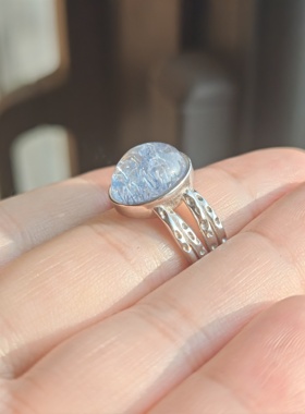 天然水晶蓝针戒指925纯银镶嵌一物一景完美主义者慎拍