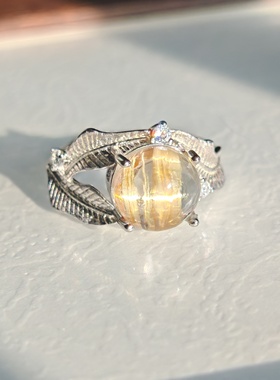 纯银银戒指镶嵌天然水晶钛金戒指默大自然产物之美完美主义慎拍