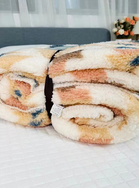 出口原单羊羔绒被168x234cm秋冬A类半边绒盖毯保暖厚实设计师花型