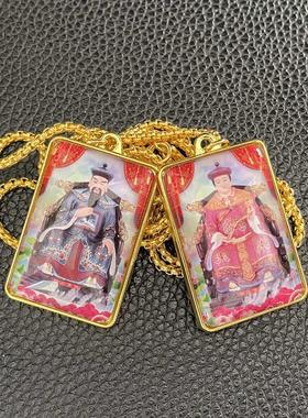 胡三太爷太奶道家用品神像双面项链吊坠金色男女挂件民族风毛衣链
