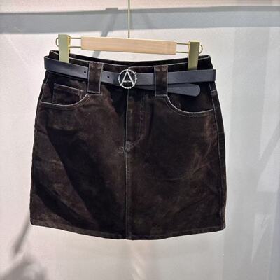 那系列秋冬款丝绒涂层100%棉牛仔半身裙7086