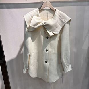 源头工厂 海军领蝴蝶结外套6017 100%绵羊毛双面羊绒个性