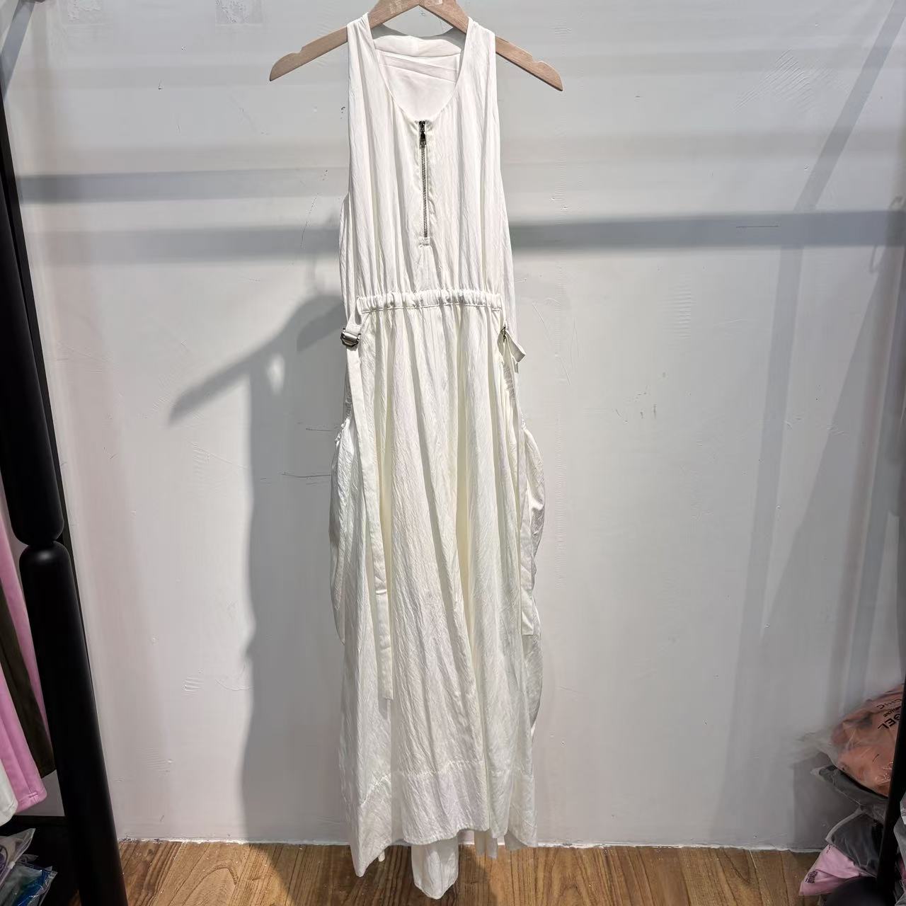 Q系列夏装休闲无袖口袋长款连衣裙2351