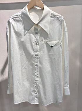 A系列烫珠宽松大件中长款休闲长袖衬衫5200