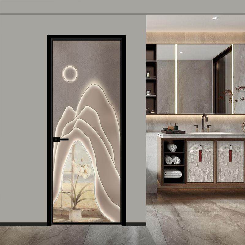 艺术玻璃阳台厨房卫生间厕所门单扇推拉门吊轨推磨砂浴室吊滑移门