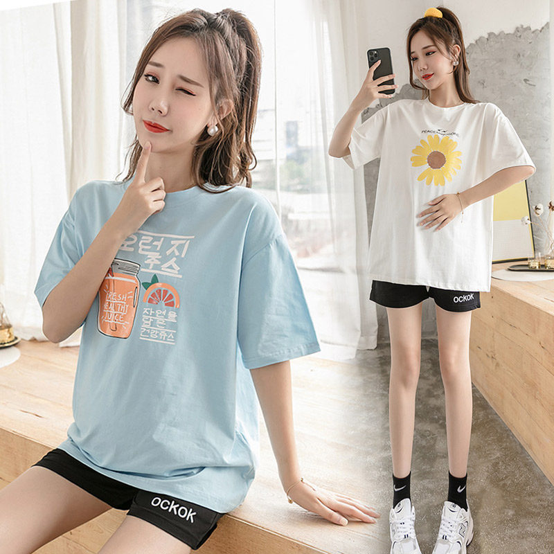 。孕妇短裤上衣2020年新款休闲时尚套装T恤短袖夏天薄款产检衣服