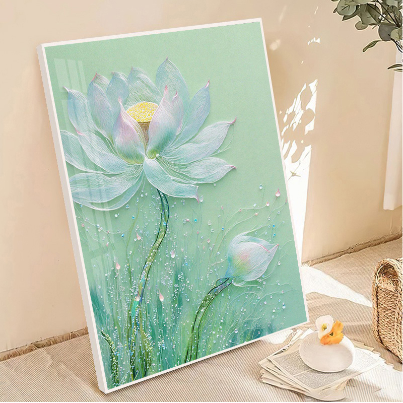 高颜值绿莲花钻石画满客厅