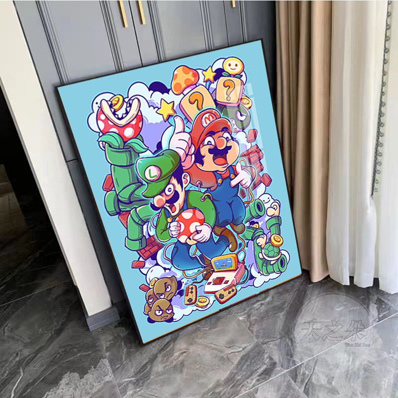 创意潮流超级玛丽十字绣小件卡通动漫高难度砖石绣水钻带框装饰画