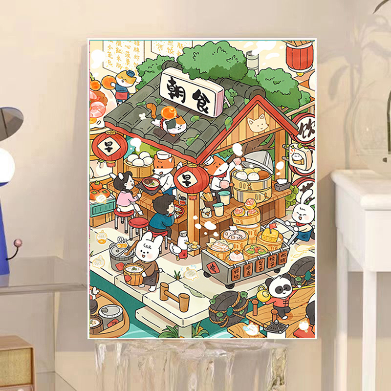 数字油画轻奢复古减压治愈系手工diy填充丙烯装饰油彩画打发时间图片