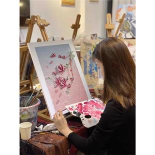 网红玉兰花石英砂肌理画diy材料全套立体数字油画手绘花卉装饰画