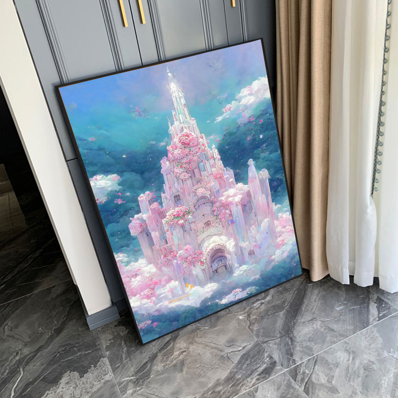 粉色梦幻城堡钻石画满钻小件卧室儿童少女心十字绣2025新款粘贴画