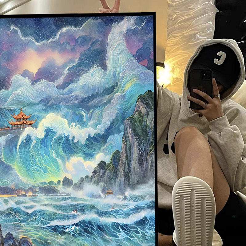 东方美学仙灵岛钻石画满钻2025新款十字绣刺绣高级感客厅装饰画5d