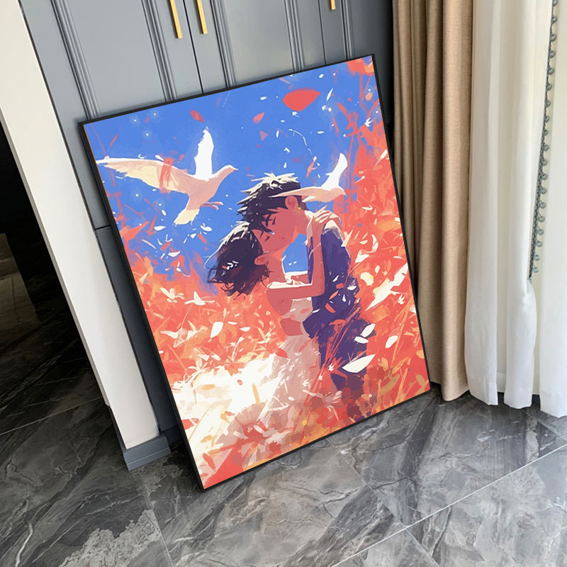 花海情侣钻石画2025新款5d客厅手工点贴钻砖石贴画diy十字绣带框