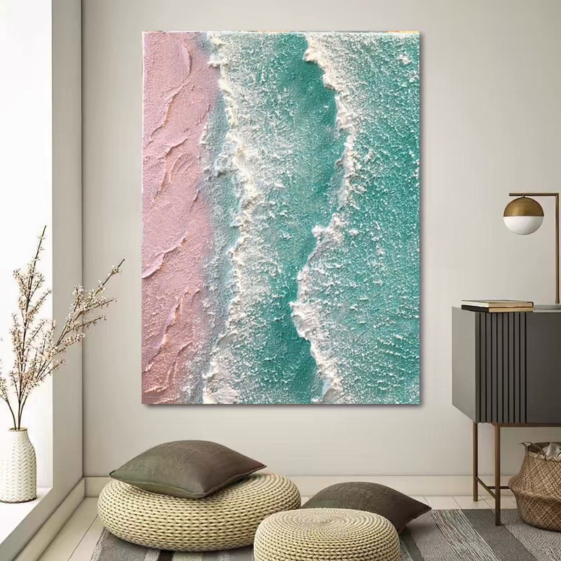 粉绿沙滩石英砂肌理画diy填充植物花卉手工丙烯装饰画2025新款ins图片