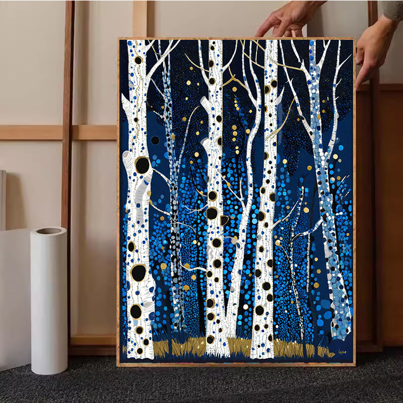 波点白桦林数字油画2024新