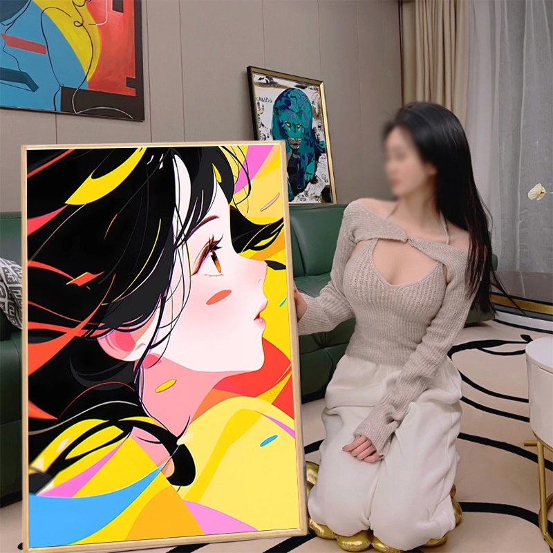 卡通动漫人物数字油画diy油彩画手绘治愈系减压丙烯画卧室装饰画图片