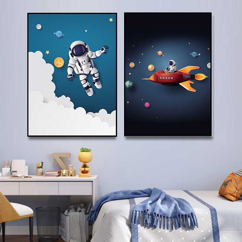 宇航员钻石画儿童房男孩卧室床头火箭星球新款满钻石绣5d十字绣竖