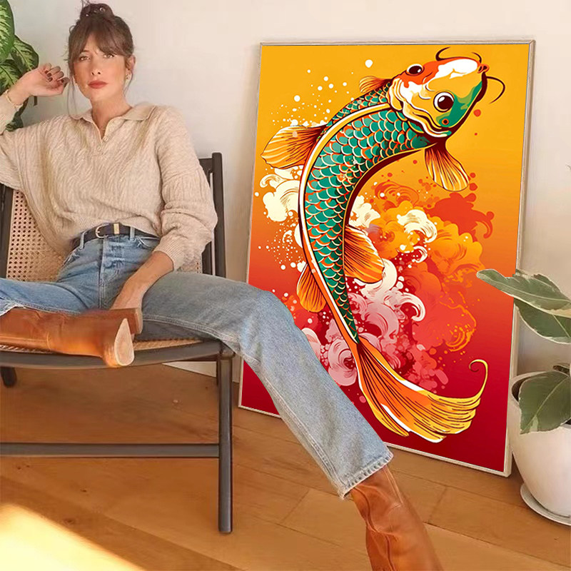 十字绣2023新款线绣客厅绿色锦鲤招财小件卧室满绣简单自己刺绣5d