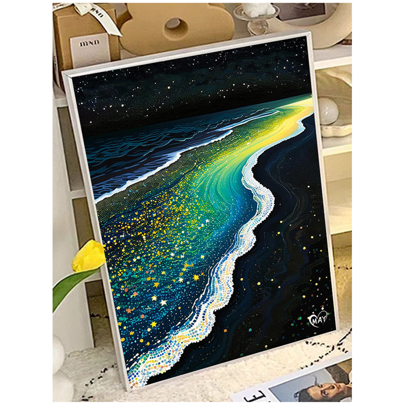 夜光沙滩数字油画diy填充手工画高级感风景画成人减压油彩画客厅
