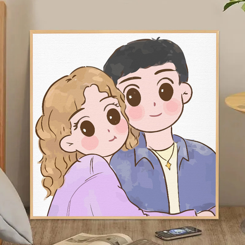 卡通情侣七夕礼物钻石画2023新款带框满钻装饰画挂画手工5diy贴钻