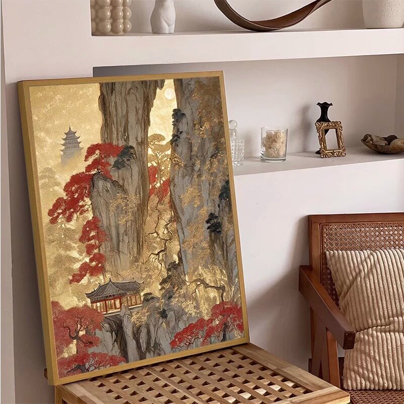 中式复古山水2025新款钻石画高级感东方美学十字绣客厅装饰画满钻