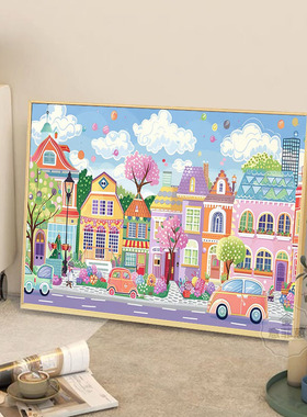 童话小镇数字油画diy填充手工画紫色街道手绘油彩画卧室成人减压