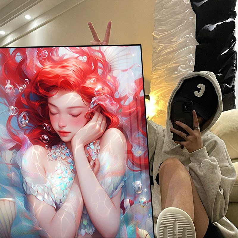 美人鱼公主钻石画2023新款满钻卧室唯美女孩点贴钻十字绣钻石贴画