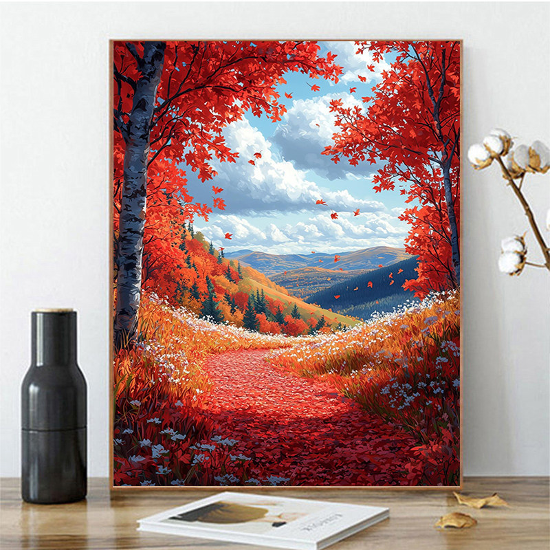 治愈系枫树风景diy数字油画2025新款手绘油彩画客厅装饰打发时间