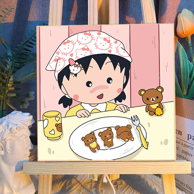 樱桃小丸子数字油画diy油彩画手工解压卡通丙烯画卧室装饰画礼物图片