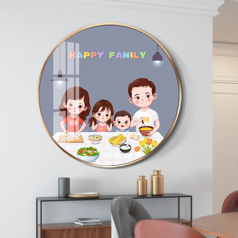 钻石画5d满钻新款一家四口happyfamily餐厅装饰小件十字绣手工diy