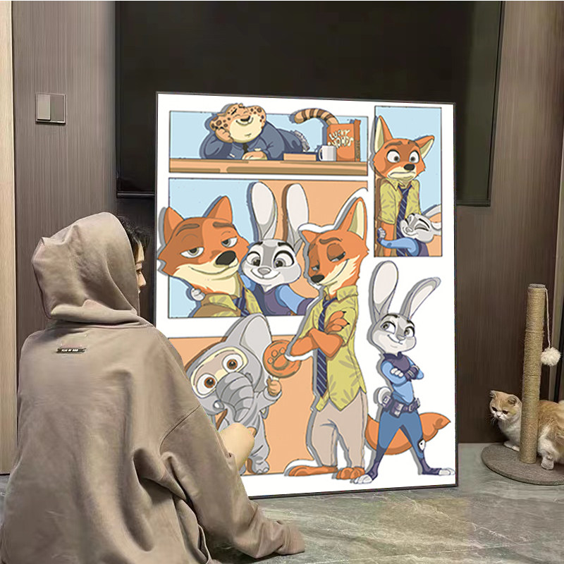 疯狂动物城钻石画满钻客厅小件卧室儿童房卡通十字绣2023新款贴砖