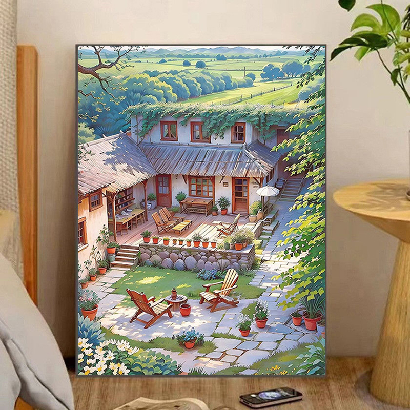 2025新款乡村复古庭院数字油画手工diy丙烯填色减压治愈系装饰画图片