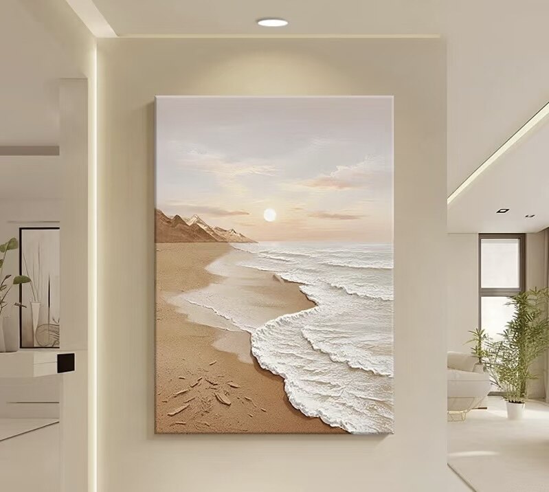 手绘油画侘寂风客厅装饰画现代简约肌理新款玄关抽象艺术餐厅挂画