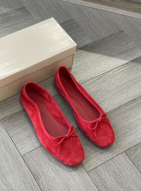 特 芭蕾风~法式小众复古绒面蝴蝶结芭蕾舞鞋女舒适方头一脚蹬平底